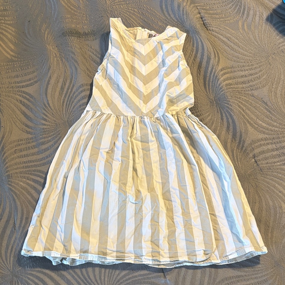 Striped Kids Dress in White and Gray